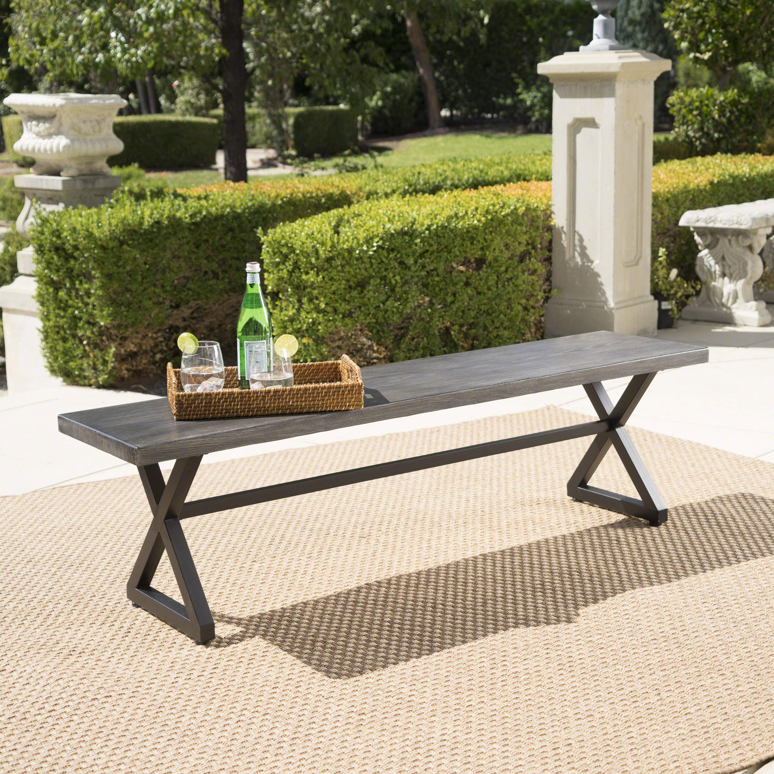 Christopher Knight Home Rolando Outdoor Aluminum Dining Bench with Steel Frame Grey - Citiesdeals
