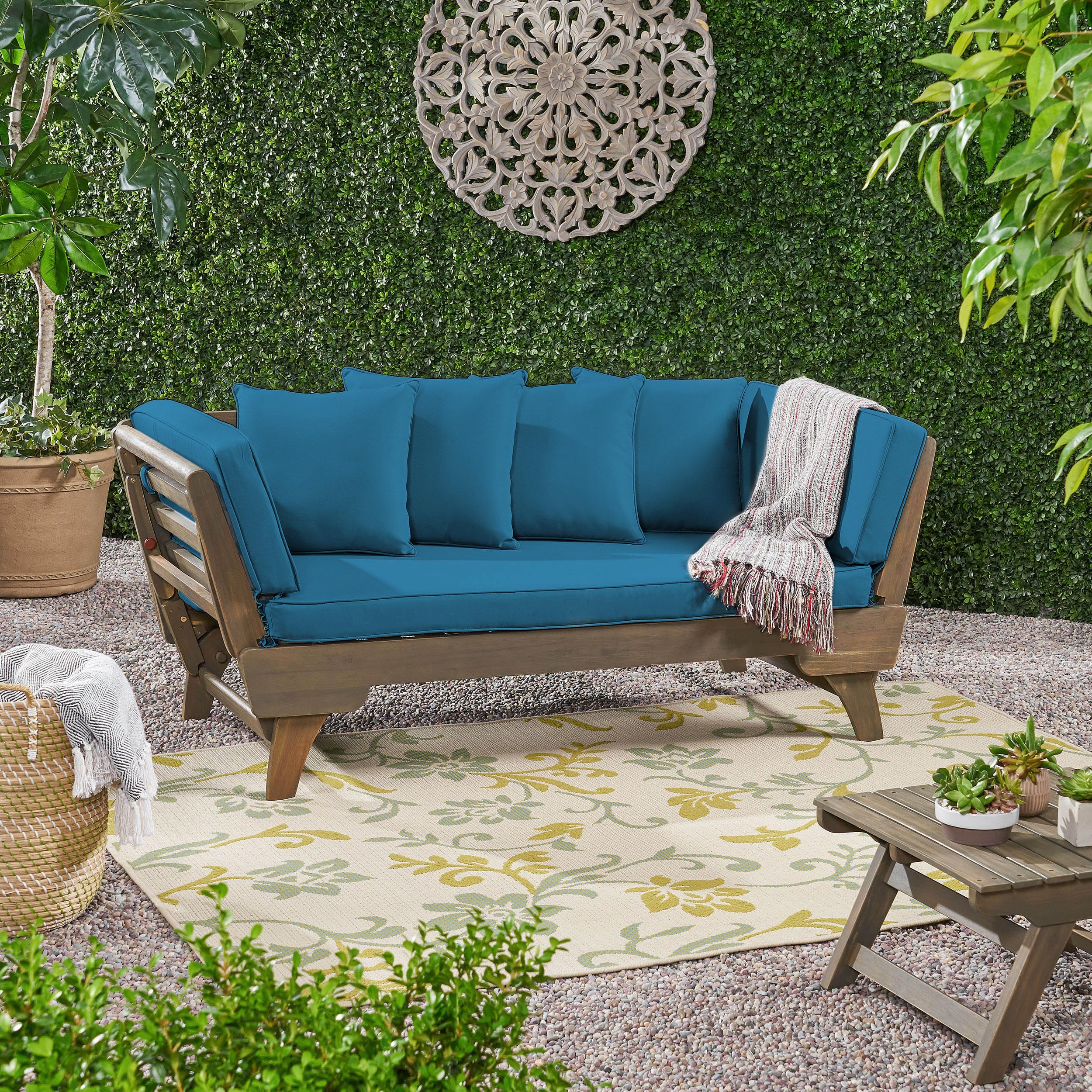 Christopher Knight Home Aldrich Outdoor Acacia Wood Expandable Daybed with Water Dark Teal - Citiesdeals
