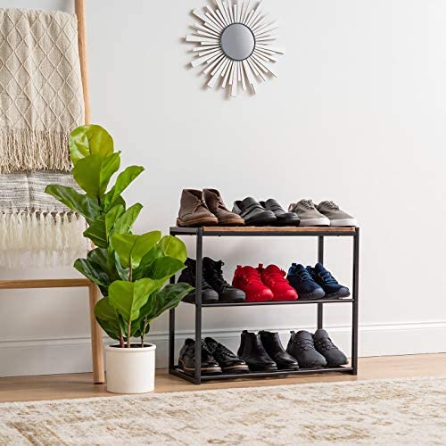 3 Tier Shoe Storage Organizer Wood Steel Shelf Black No Accessories - Citiesdeals