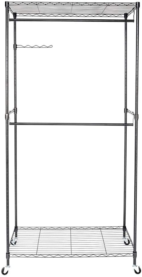 Closet Organizer Garment Rack Clothing Hanger Home Shelf Black - Citiesdeals
