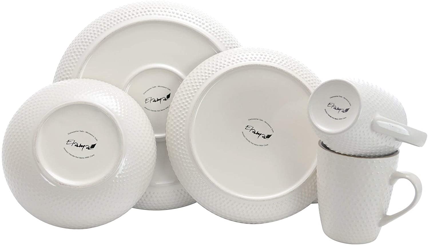 Embossed Dot Two Tone 16 Piece Dinnerware Set Powder Blue Textured Casual Round Stoneware 16 Piece Microwave Safe - Citiesdeals