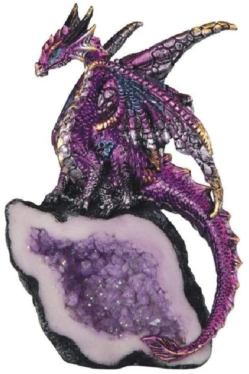 5 5" h Purple Dragon Guarding Crystal Cave Statue Fantasy