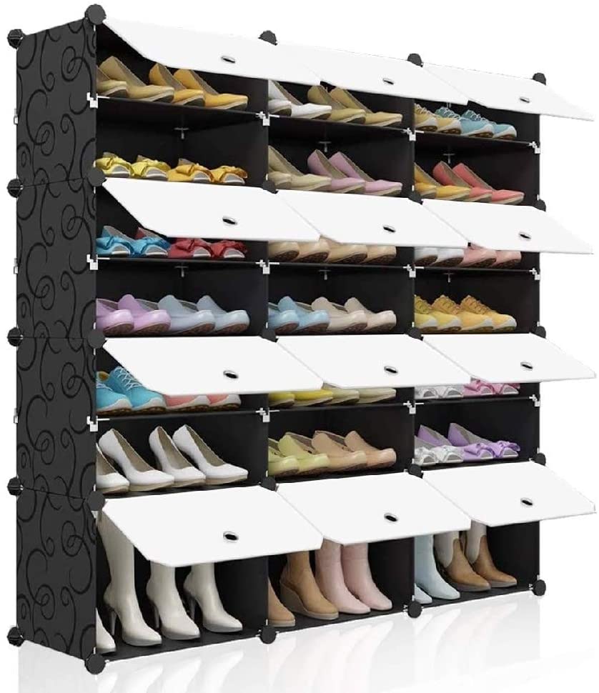 Portable 48 Pair Shoe Rack Organizer Tower Shelf Storage Cabinet Stand Expandable Heels Boots Slippers Black Metal Plastic - Citiesdeals