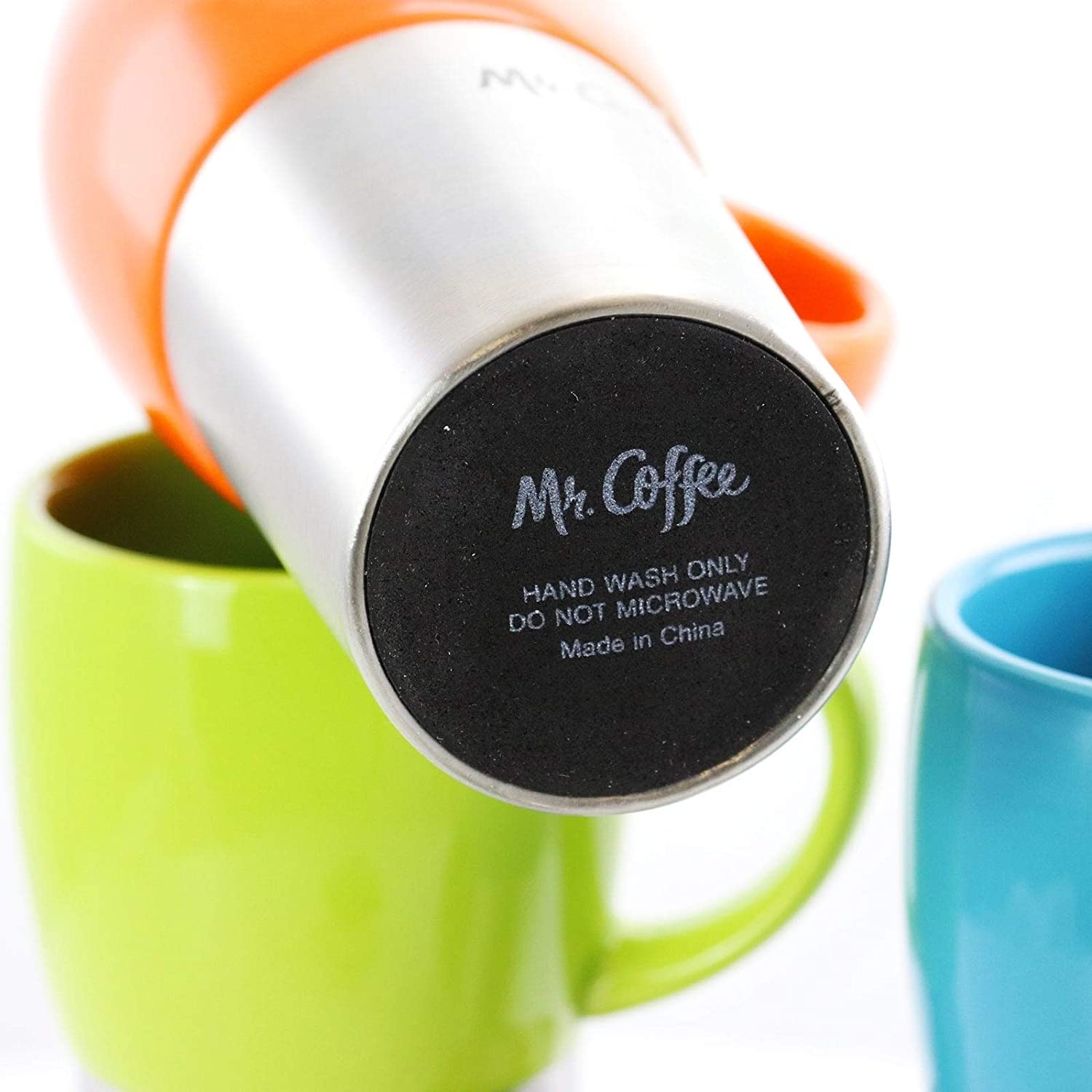 3 Piece 16 Ounce Stainless Steel Ceramic Travel Mug Lid Red Blue Green Color Solid Traditional Round - Citiesdeals