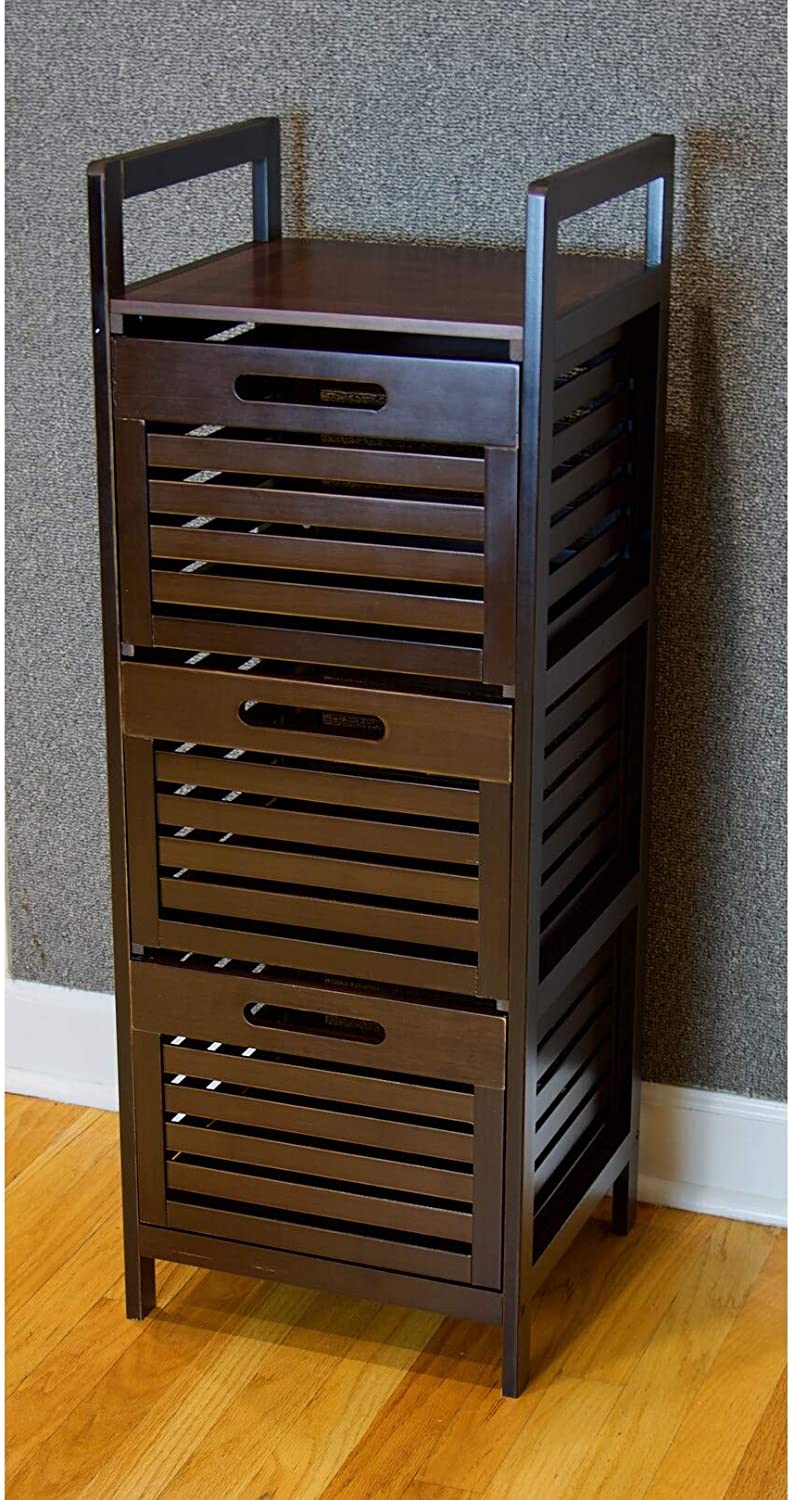 Bamboo Storage Tower 3 Slatted Drawers Brown Wood - Citiesdeals