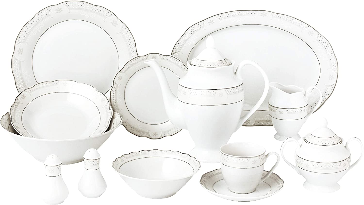 57 Piece Wavy Dinnerware Set Porcelain China Service 8