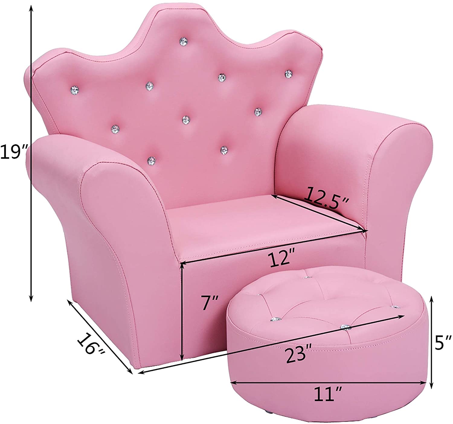 Kids Sofa PVC Leather Princess Embedded Crystal Pink Modern Contemporary Wood Finish - Citiesdeals
