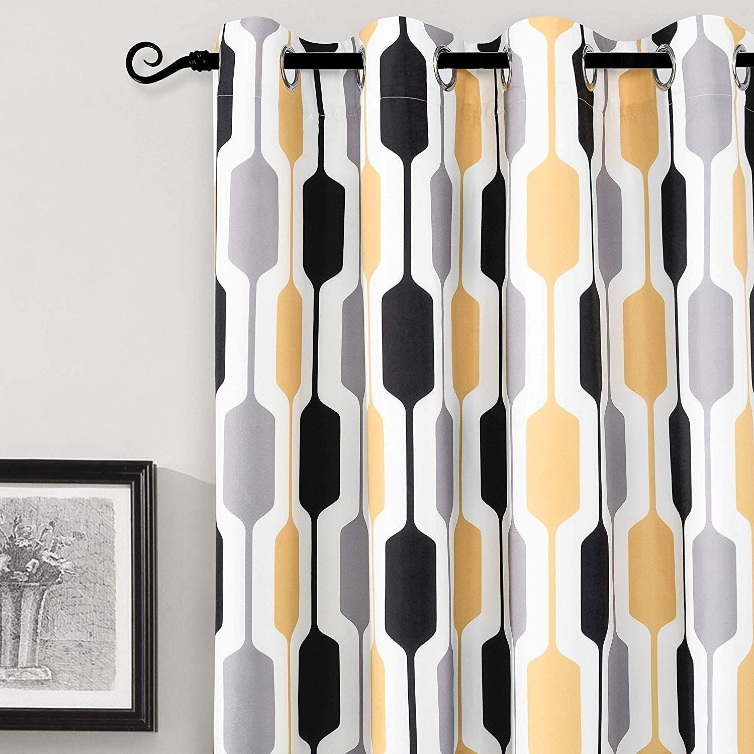 Pattern Mid Century Lined Blackout Grommet Window Curtain Panel Pair 52" Width X 84" Length Black Gold Grey Geometric Kids Teen Modern - Citiesdeals