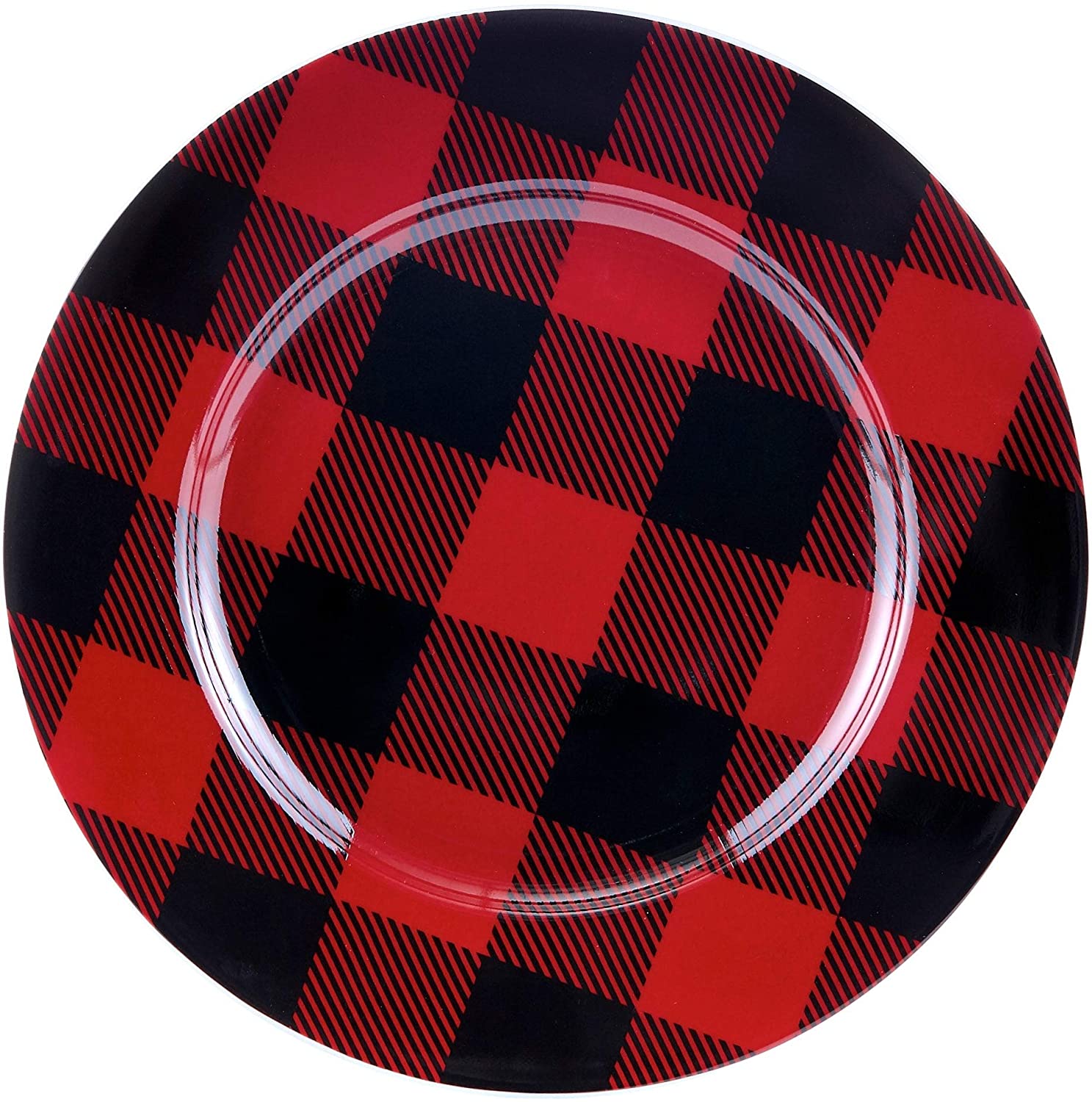 16pc Buffalo Plaid Red/Black 11" X 0'5" Red Stripe Modern Contemporary Round Porcelain 16 Piece - Citiesdeals