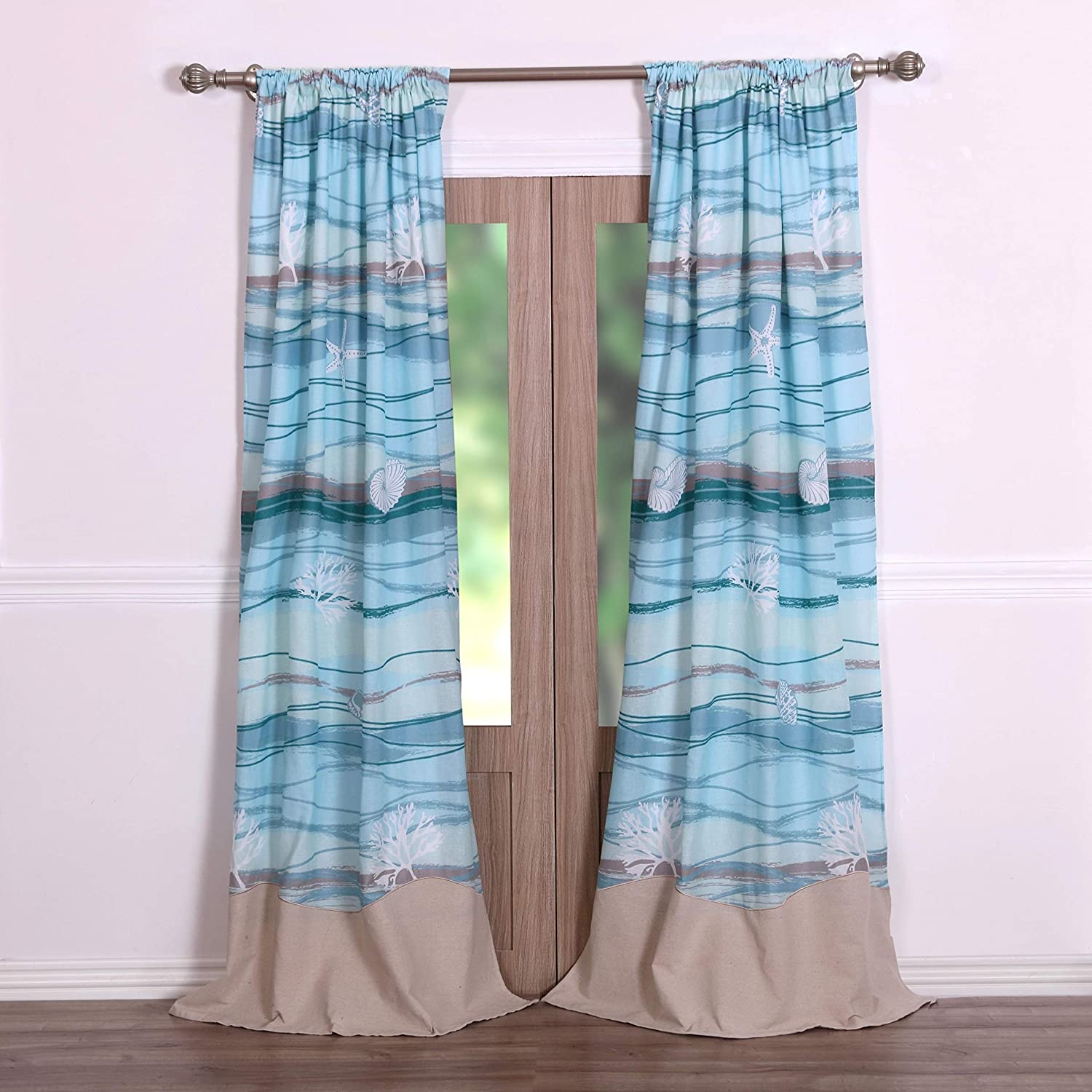Maui Coastal 84 inch Panel Pair 84 X Blue Brown White