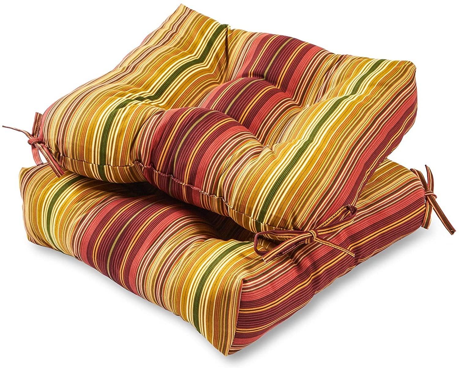20 inch Outdoor Stripe Chair Cushion (Set 2) Green Red Yellow Striped Traditional Transitional Polyester Fade Resistant Uv Water