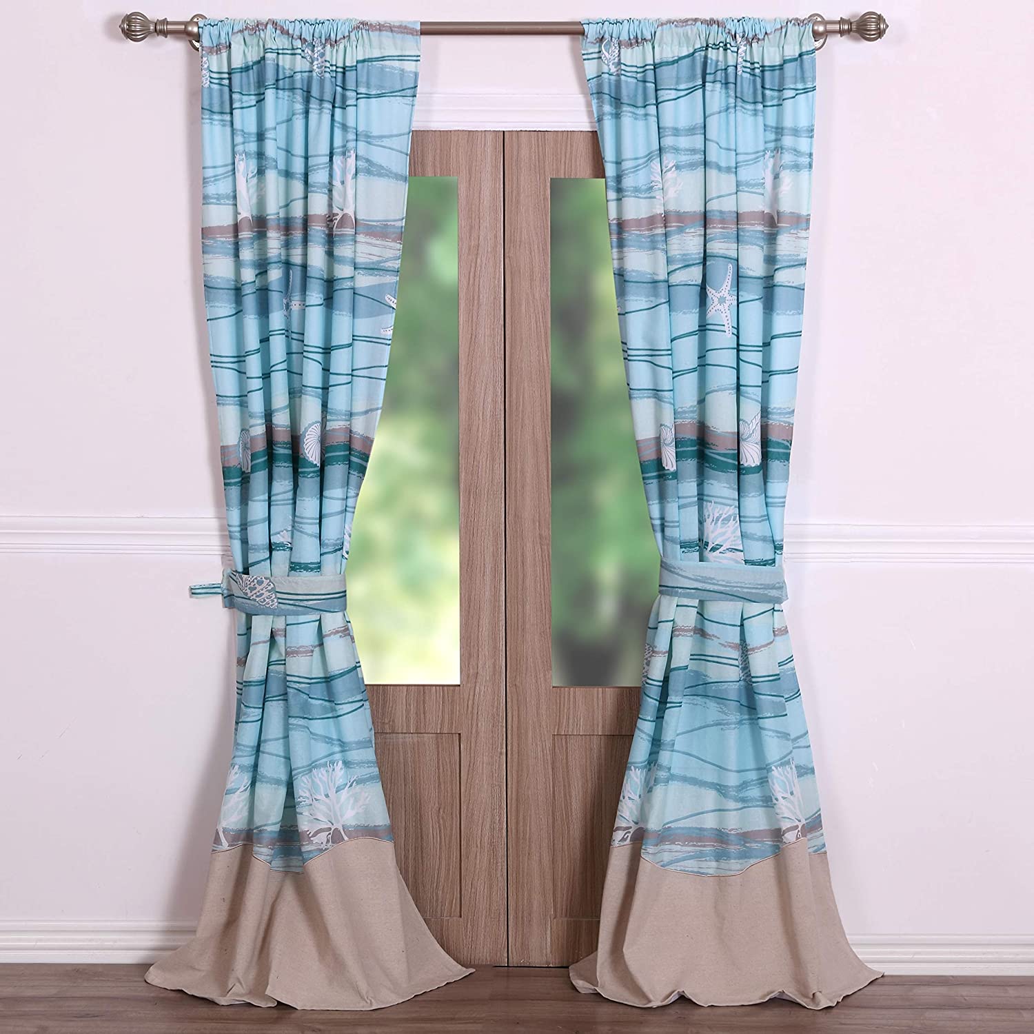 Maui Coastal 84 inch Panel Pair 84 X Blue Brown White Nautical Cotton Linen Polyester Lined - Citiesdeals