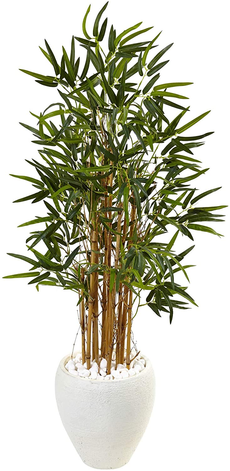 Silk 4 Foot Artificial Bamboo Tree White Oval