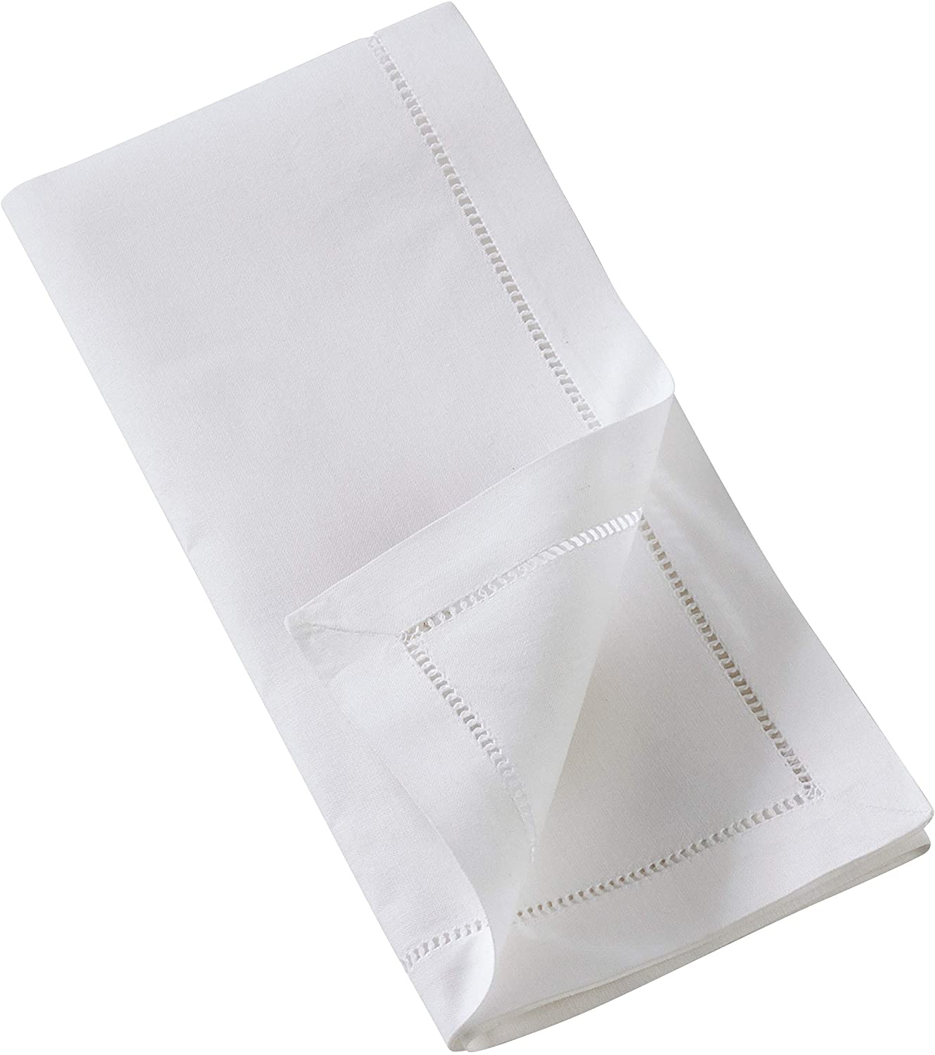 Brown Cotton Embroidered Reindeer Design Hemstitch Napkins White Solid Classic Modern Contemporary Novelty Square - Citiesdeals