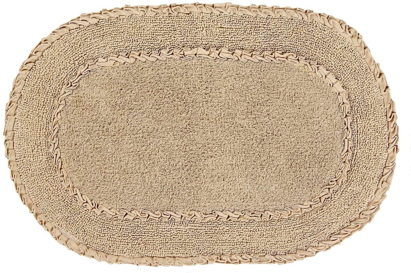 Double Ruffle 21"x34" Bath Rug Brown Solid Color Cotton - Citiesdeals