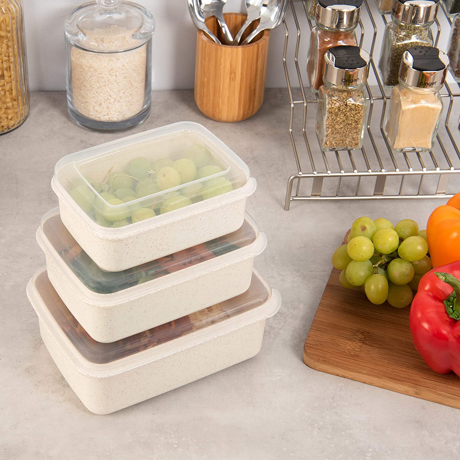 6 Piece Natural Food Storage Containers 7" X 5" 3 2" Clear Plastic - Citiesdeals