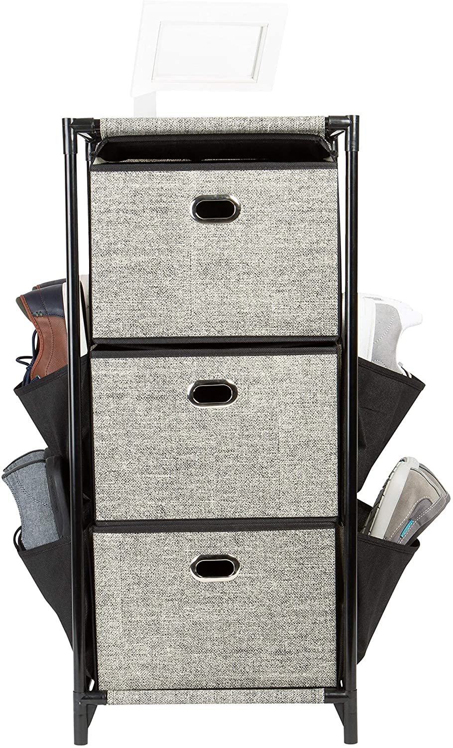 3 Tier Storage Drawers Side Pockets Black 13 4"x 13 8"x 30" Fabric Metal Finish - Citiesdeals