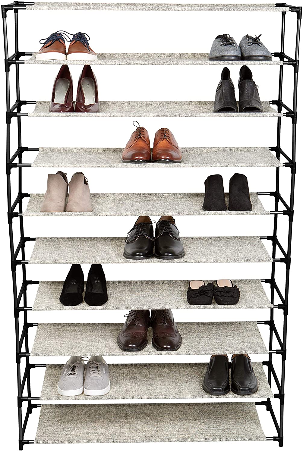 10 Tier 50 Pair Shoe Rack 10 Tier Black Metal Finish - Citiesdeals