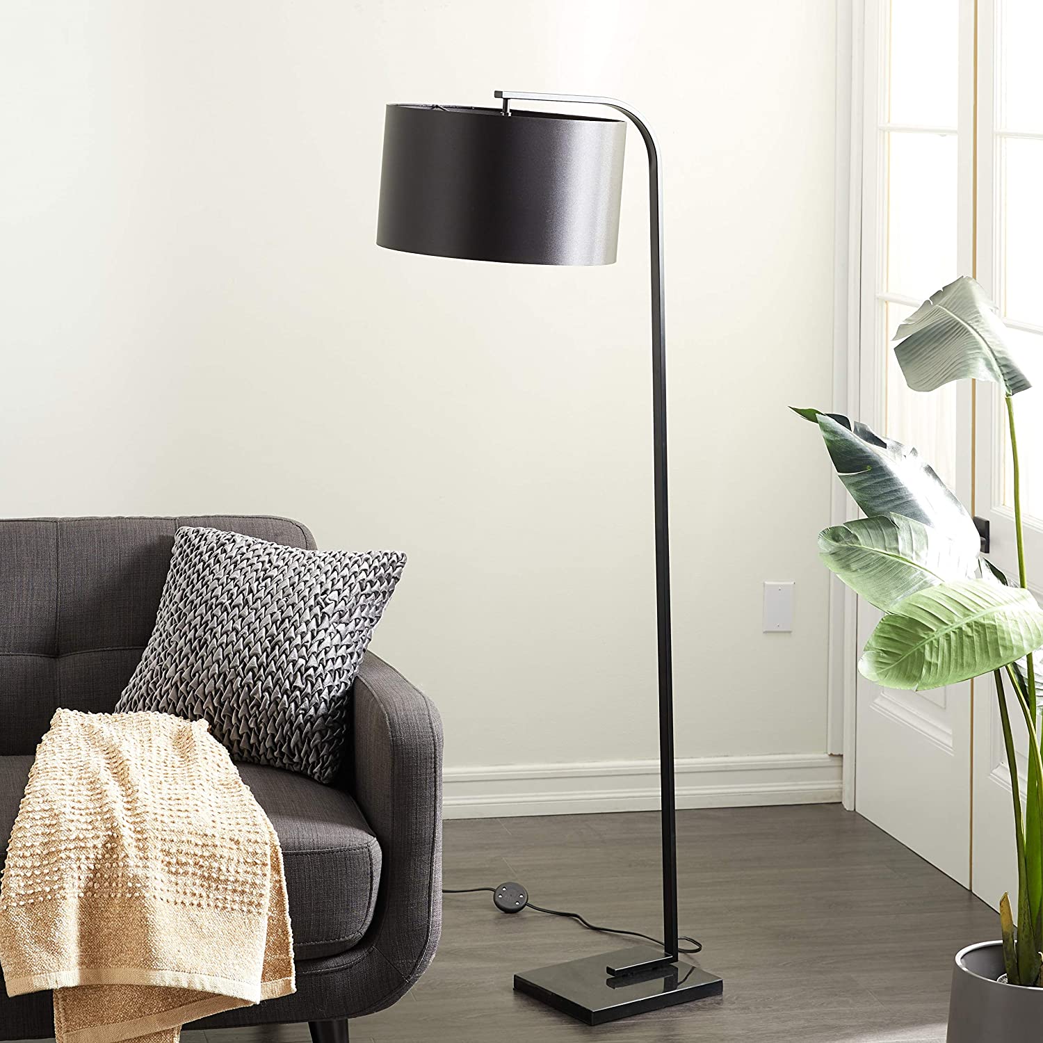 Monochrome Black Metal Floor Lamp Marble Base 16" X 64" 16 29 64 Modern Contemporary - Citiesdeals