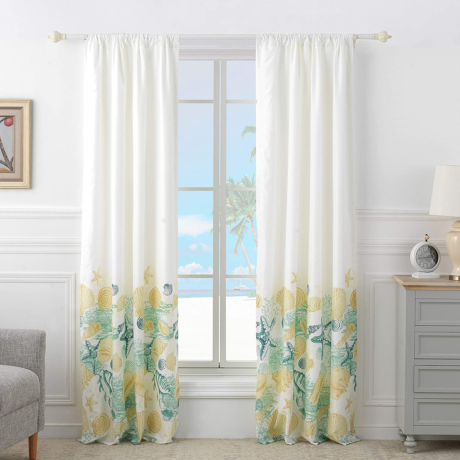 Grand Curtain Panel Pair (Set 2 Panels) White ature Beach