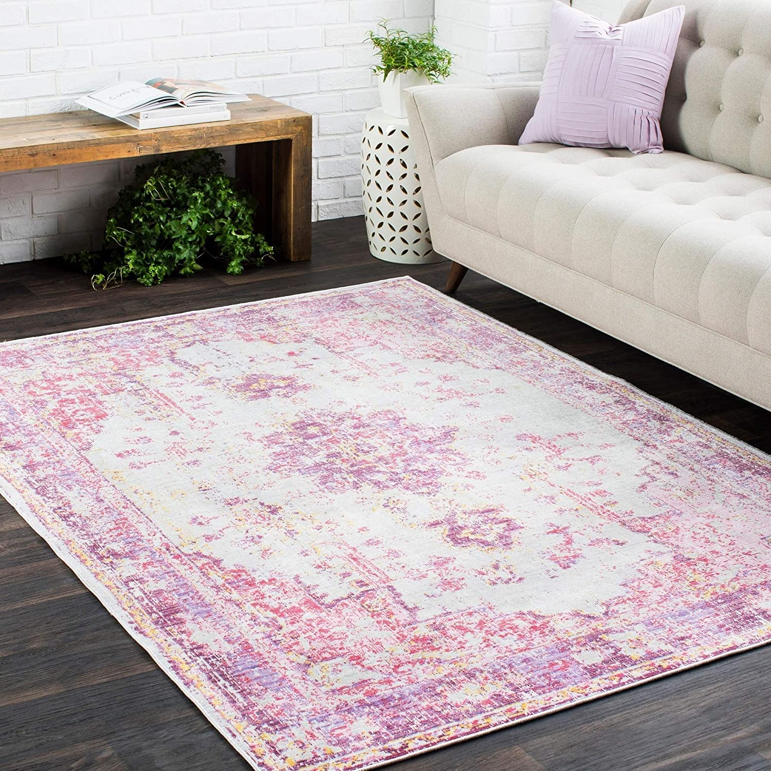 Vintage Distressed Oriental Pink Area Rug 3'11" X 5'11"