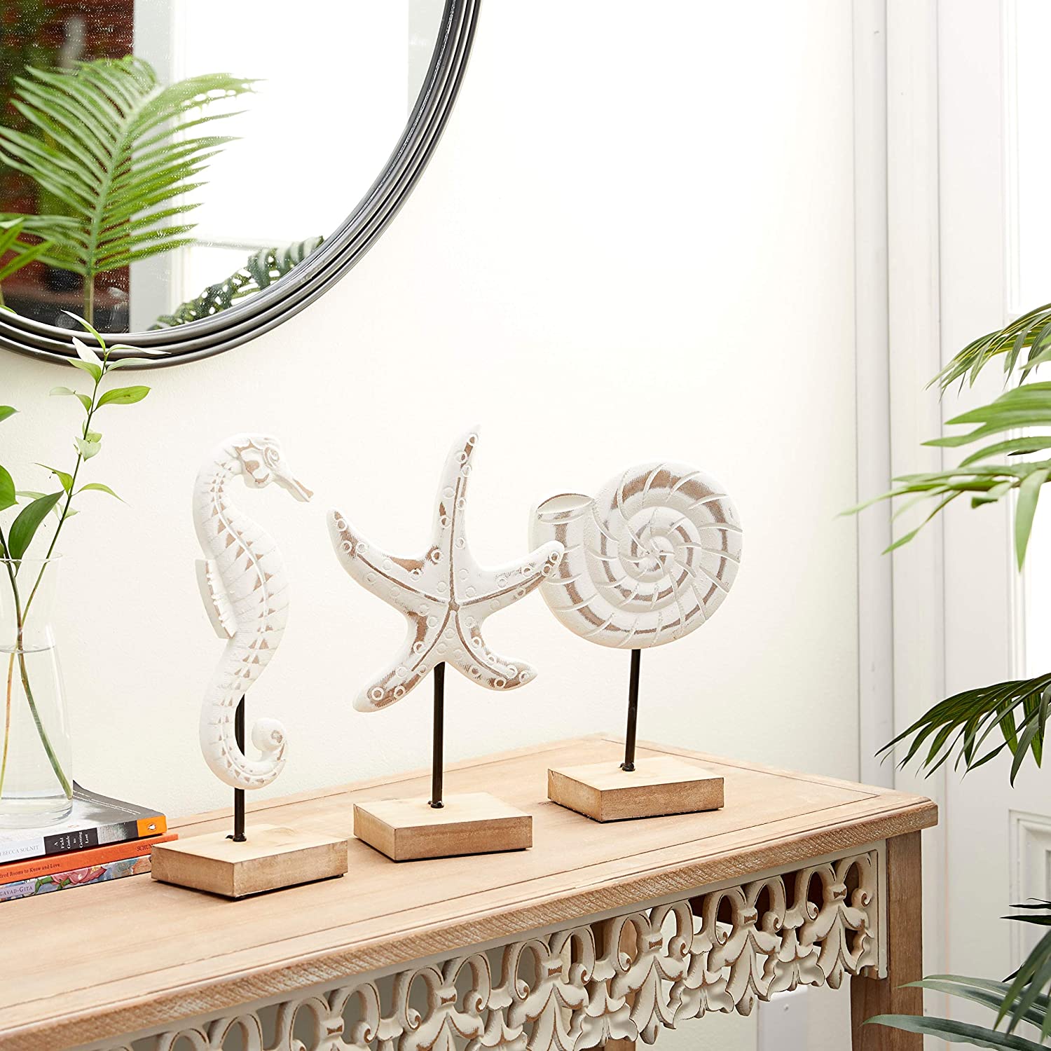 Small Wooden Sea Sculptures Set 3 8 X 4 13 White Wood - Citiesdeals