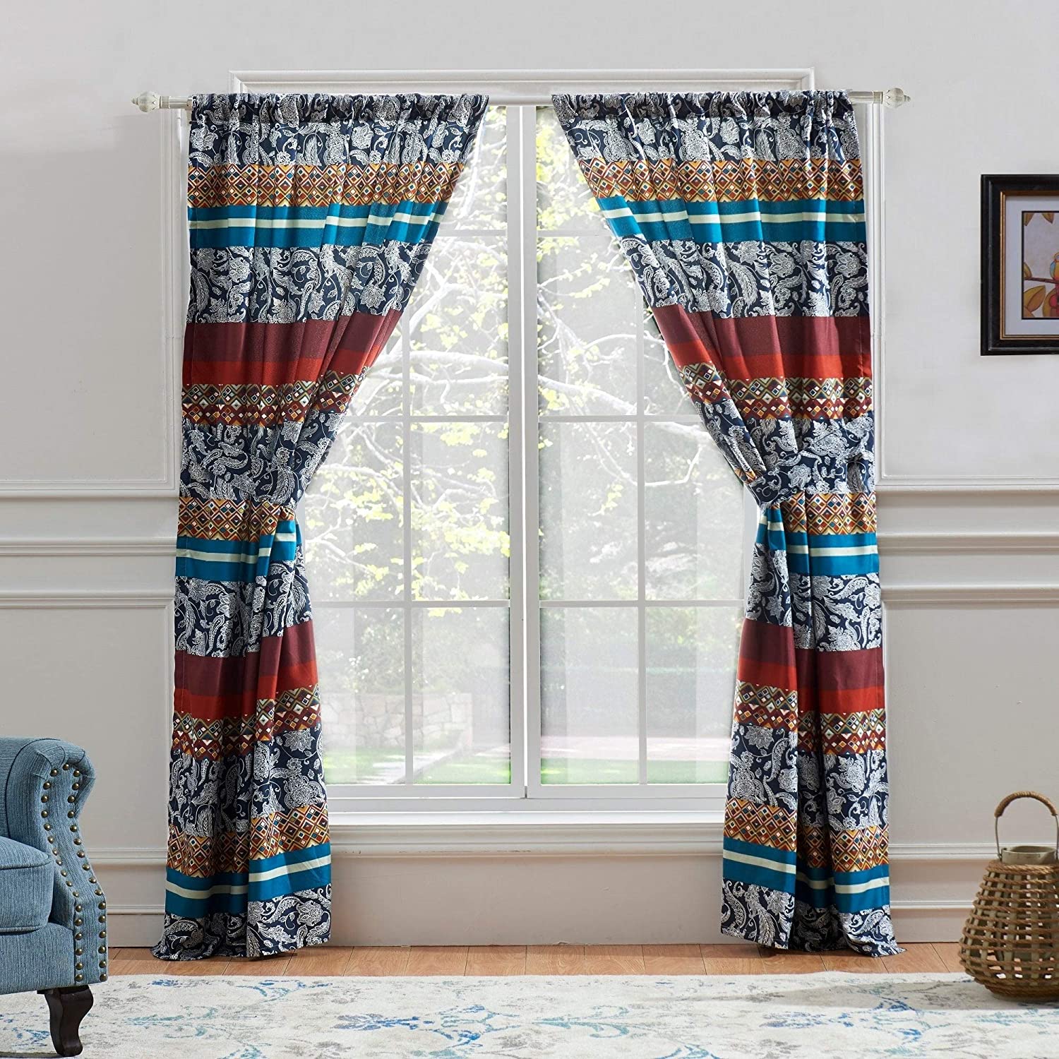 Curtain Panel Pair Moroccan Paisley Bohemian Eclectic Mid Century Modern Microfiber Lined - Citiesdeals