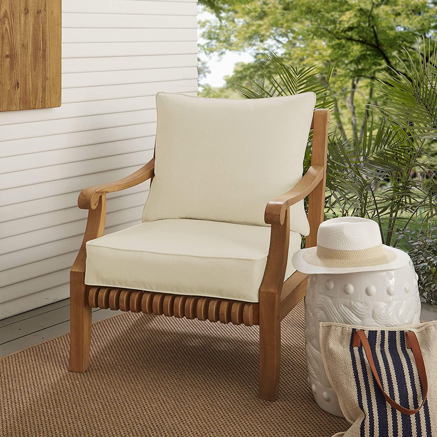Ivory Indoor/Outdoor Corded Chair Cushion Pillow et White