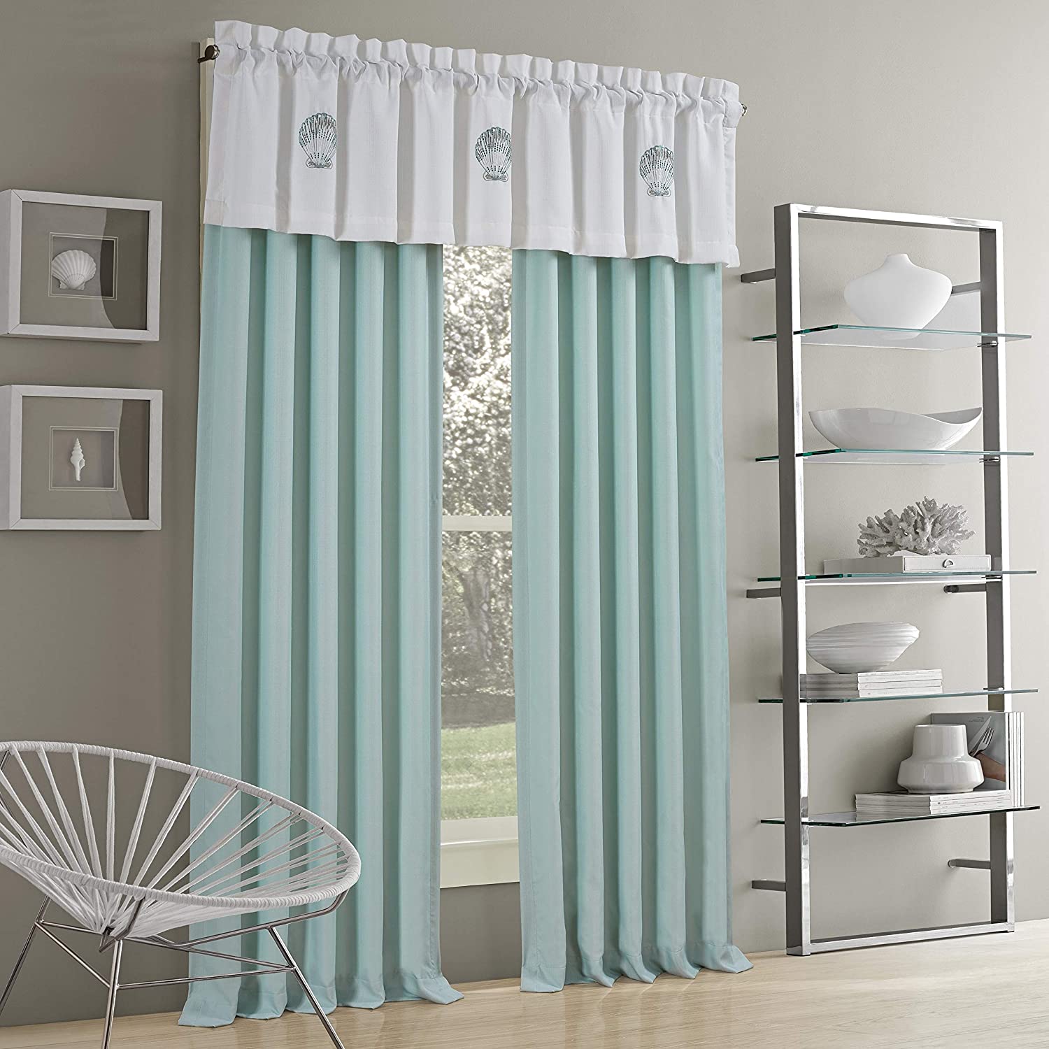 Water's Edge Coastal Window anel air Blue Solid Nautical