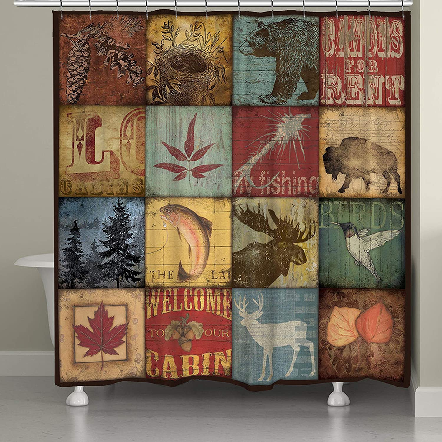 Cabin Patchwork Shower Curtain Wildlife