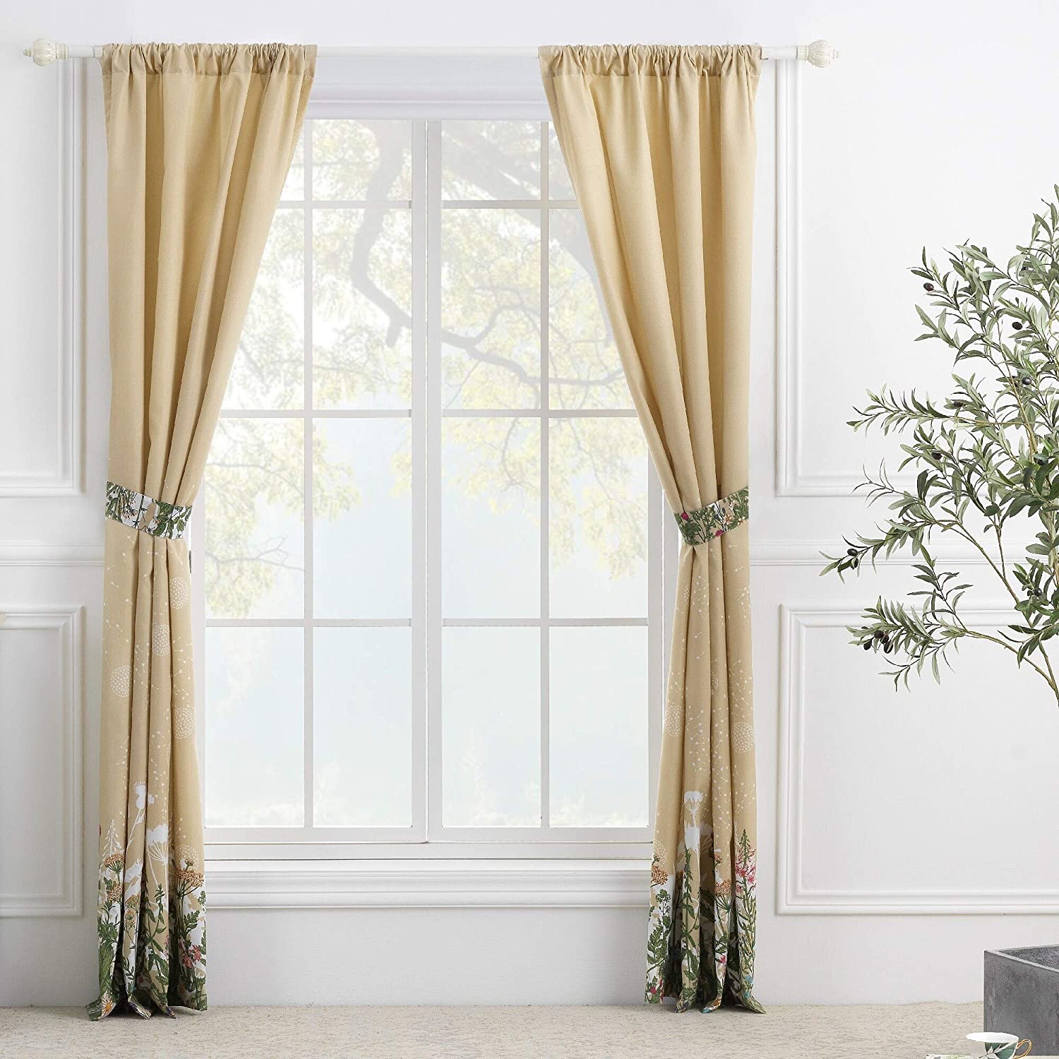 Dandelion 4 Piece Window Panel Pair Brown Geometric Bohemian Eclectic Farmhouse Rustic Polyester Includes Tiebacks - Citiesdeals