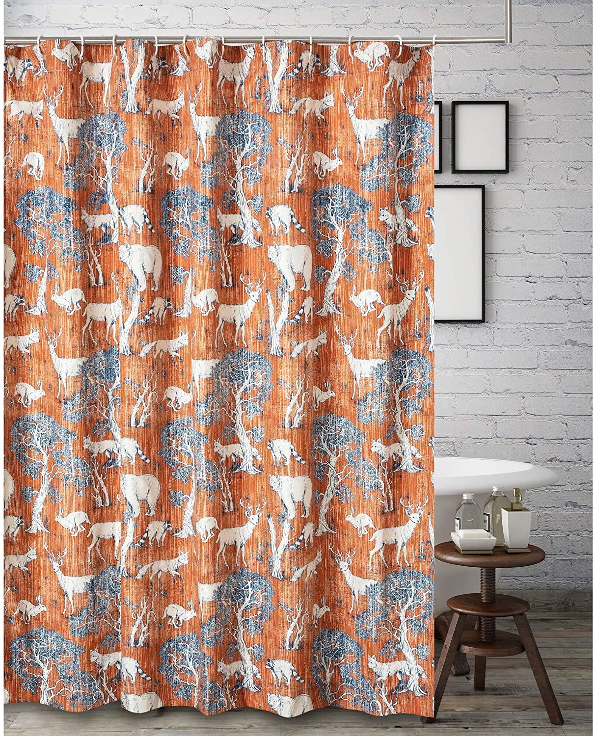 Shower Curtain Orange Nature Novelty Wildlife Cabin Lodge
