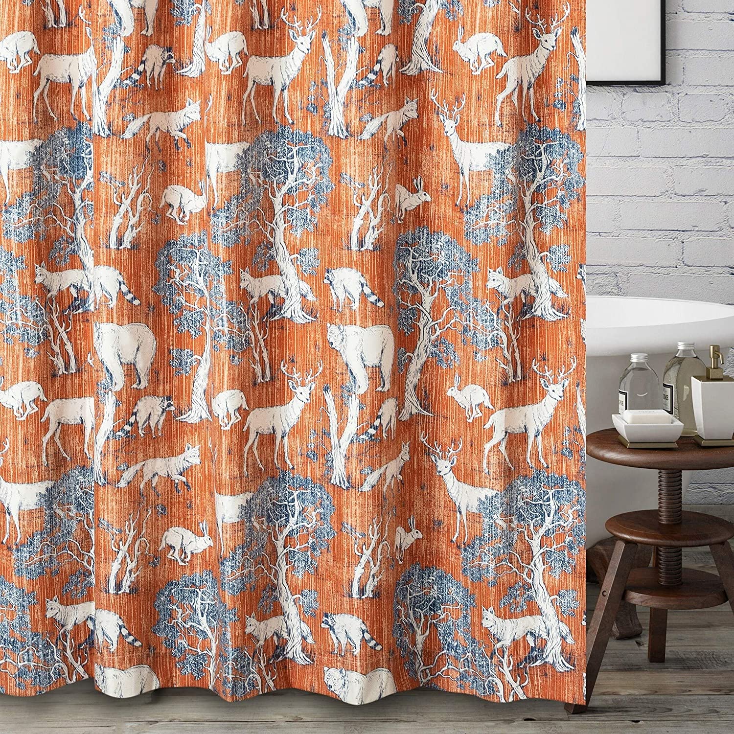 Shower Curtain Orange Nature Novelty Wildlife Cabin Lodge Rustic Vintage Polyester - Citiesdeals