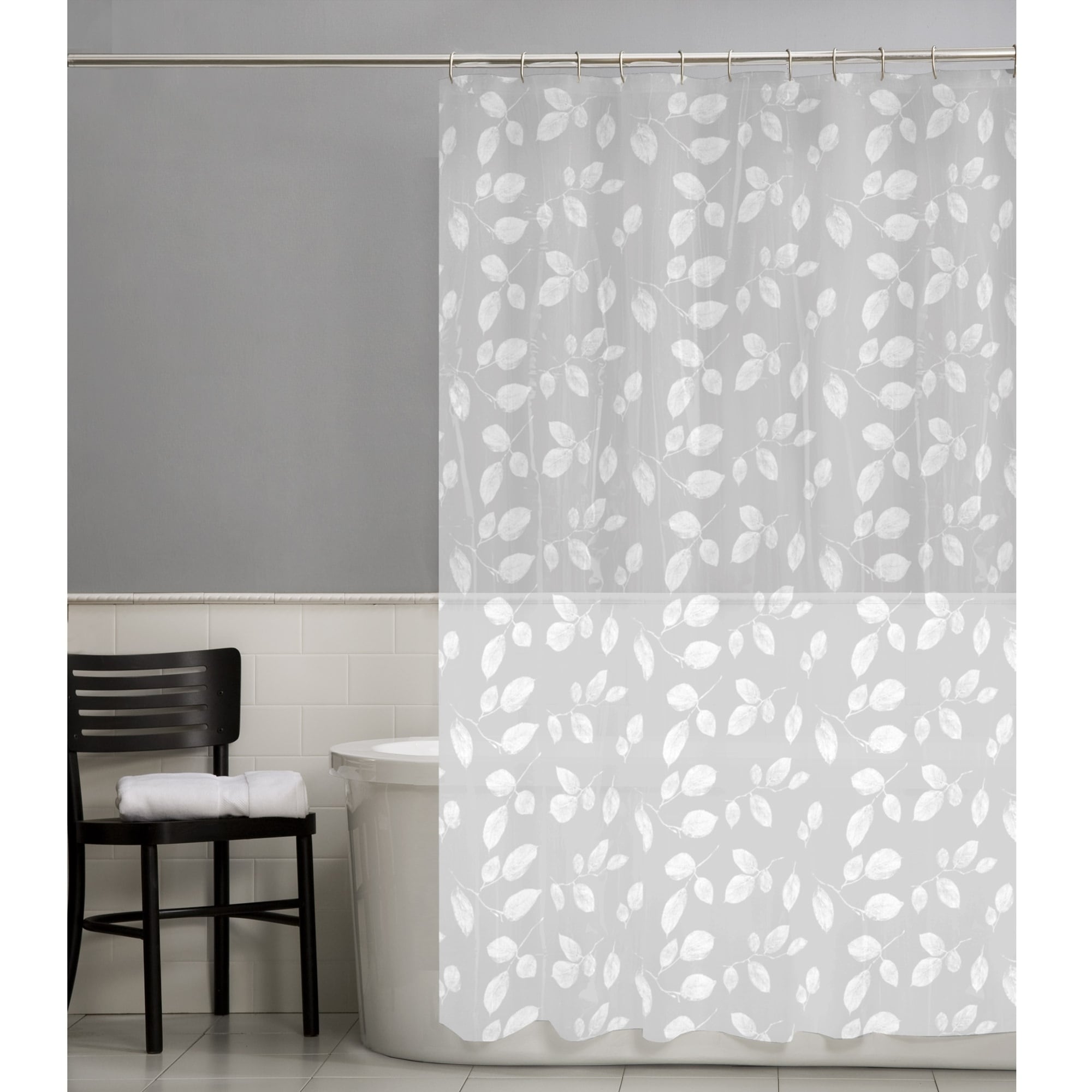 Just Leaves P E V A Shower Curtain White Floral Bohemian
